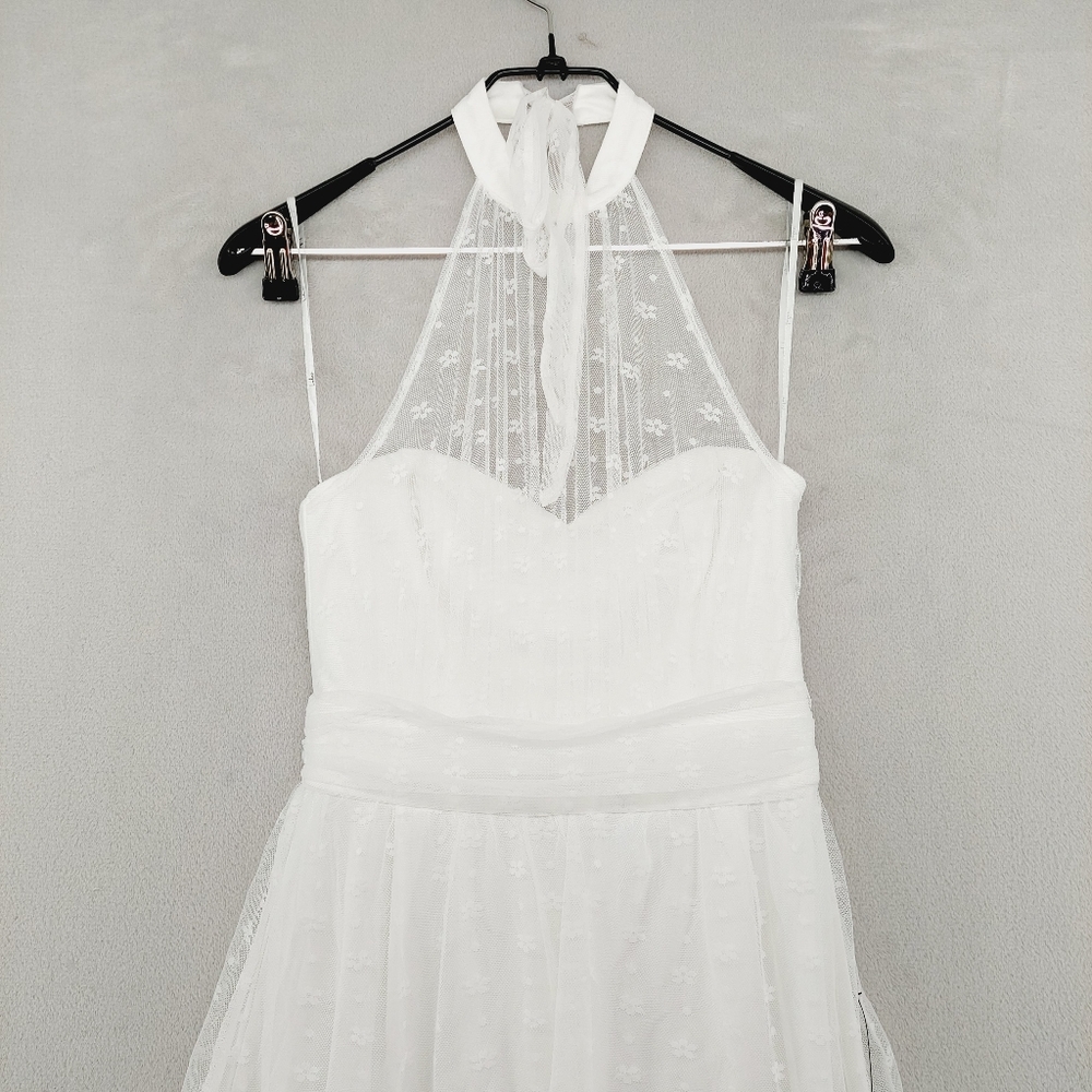 New Lulus Positively Precious White Floral Mesh Tiered Halter Midi Dress P1457 - Picture 4 of 9
